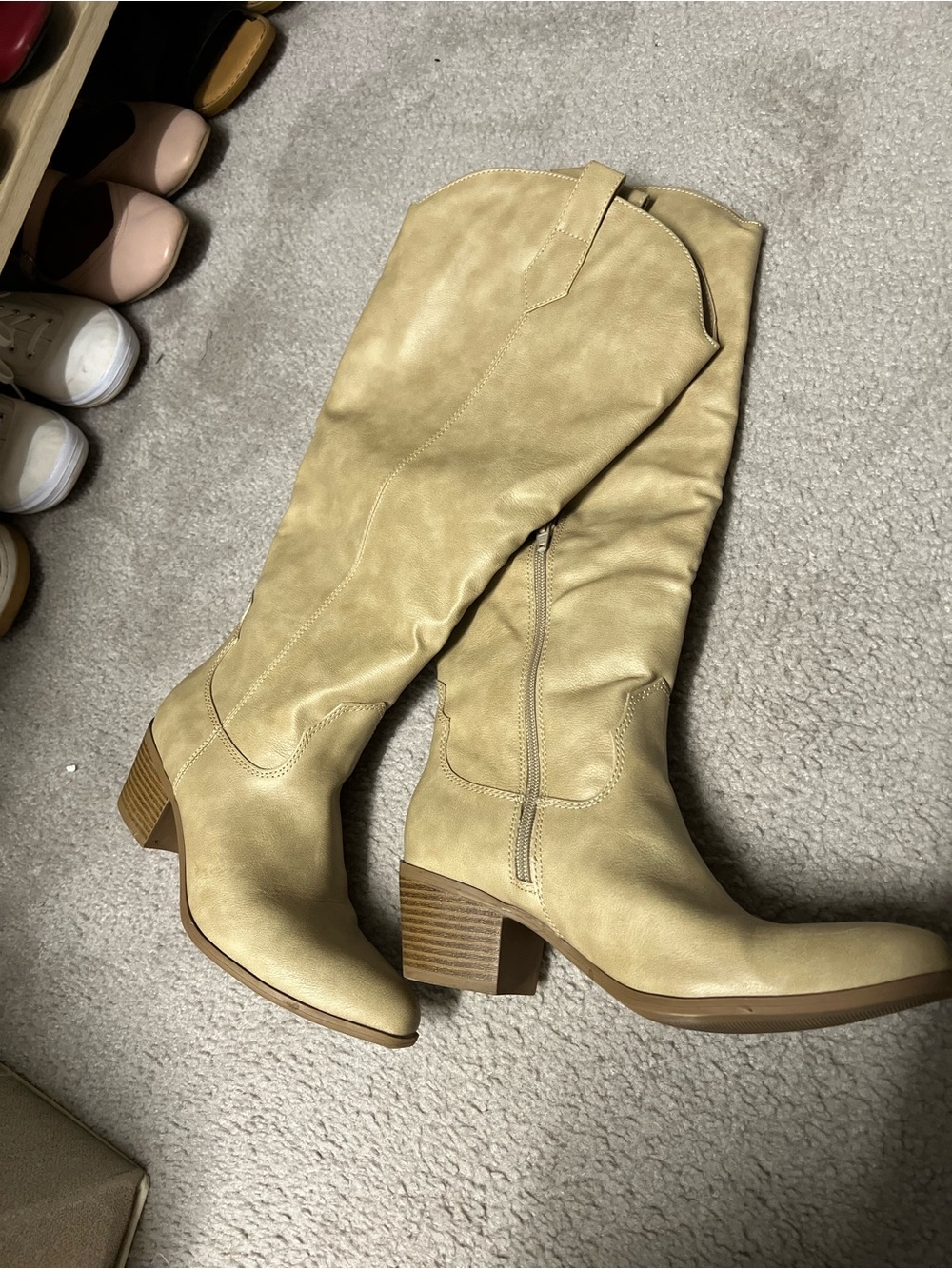 Wonderly Tan Knee-High Block Heel Boots